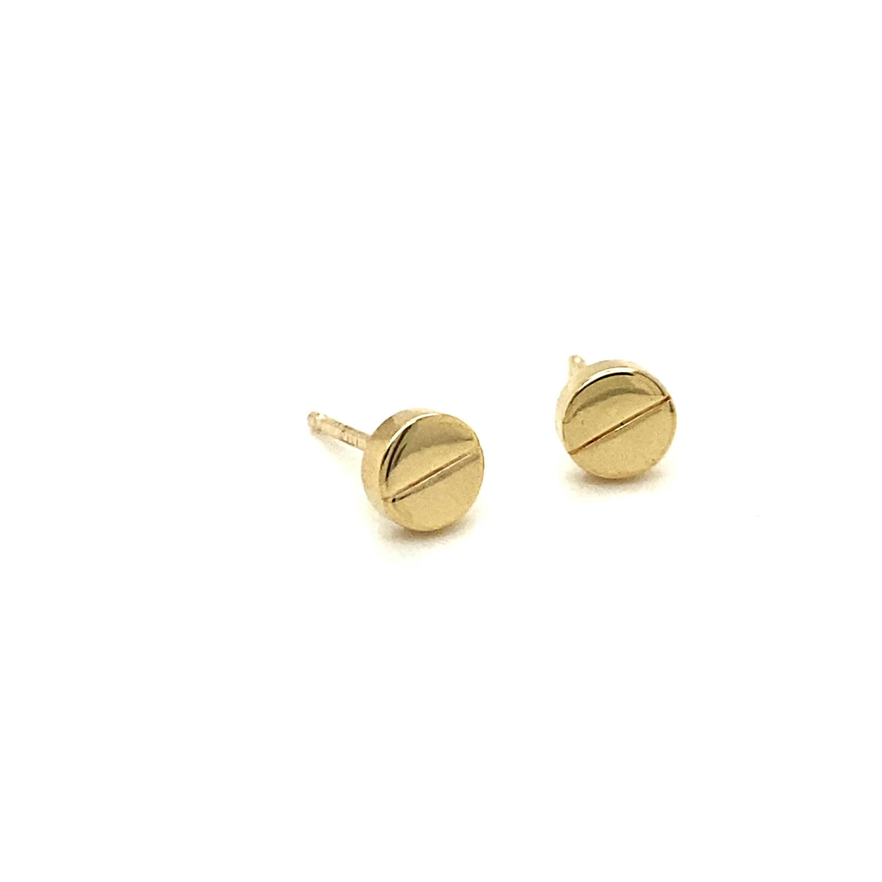 Screw Head Stud Earrings in 14K Solid Gold.